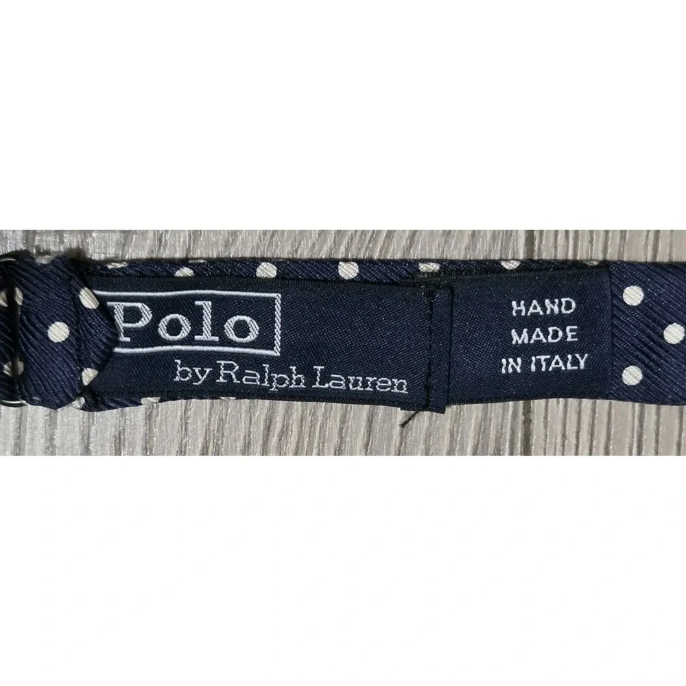 Vintage Polo Ralph Lauren Bow Tie Navy Blue /w White Polka Dots 100% Silk